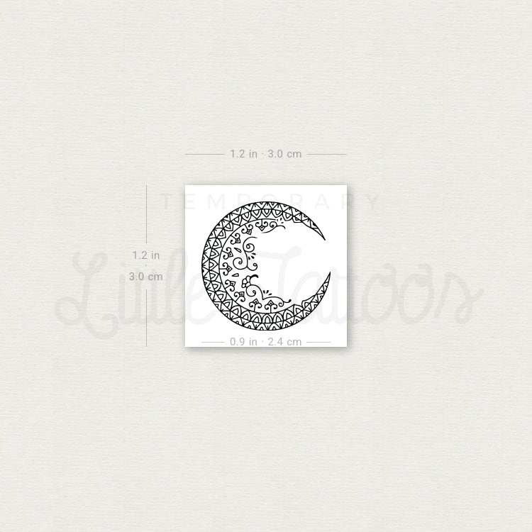 Small Ornamental Moon Temporary Tattoo - Set of 3