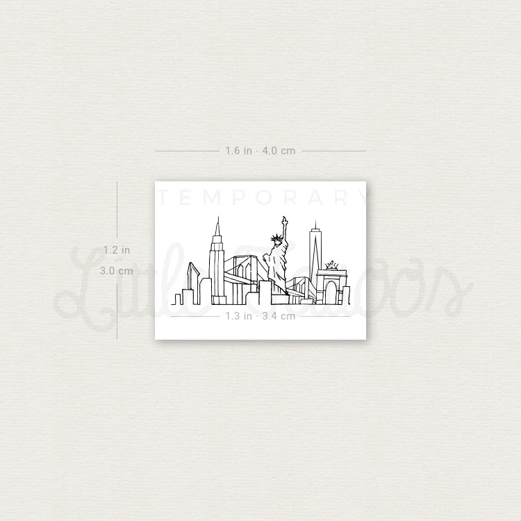 Tatuaje temporal pequeño del horizonte de Nueva York (juego de 3)