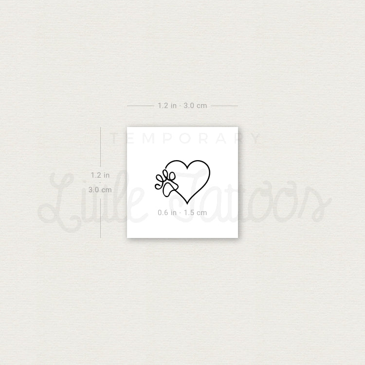 One Line Paw Heart Temporary Tattoo - Set of 3