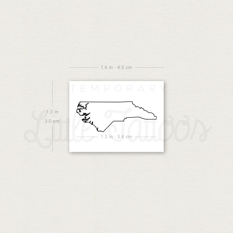 North Carolina Map Outline Temporary Tattoo - Set of 3