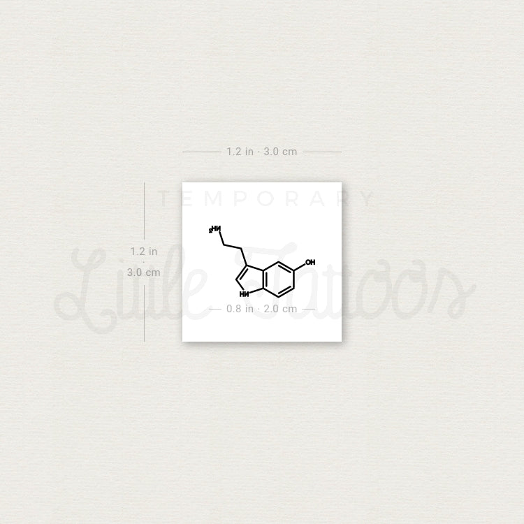 Tatuaje temporal pequeño de la estructura química de la serotonina (juego de 3)