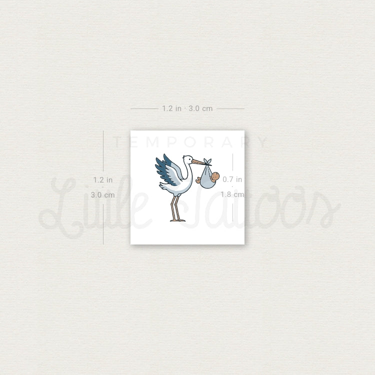 White Storks Delivering Baby Temporary Tattoo - Set of 3