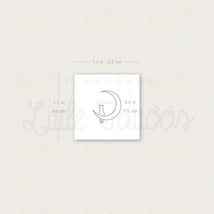 One Line Cat On The Moon Temporary Tattoo - Set of 3
