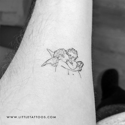 Tatuaje temporal de primer beso con arte lineal (juego de 3)