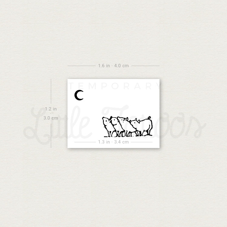 Tatuaje temporal de cerditos y la luna (juego de 3)