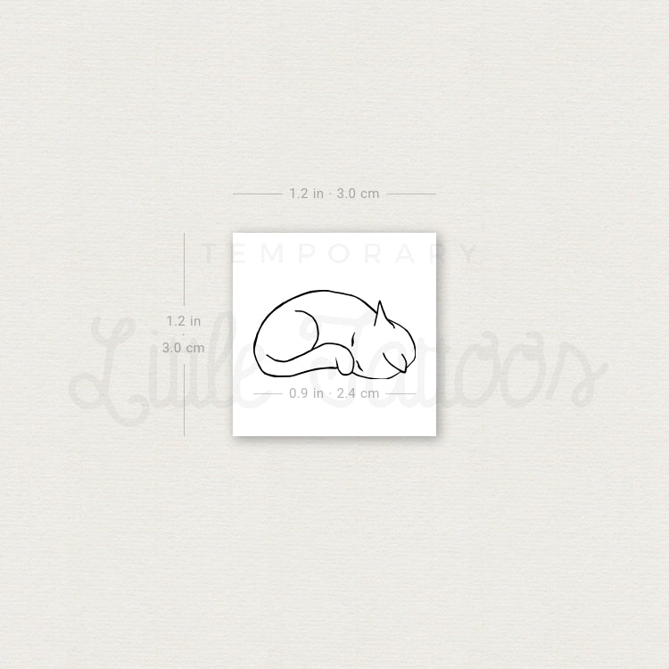 Fine Line Sleeping Cat Temporary Tattoo - Set of 3