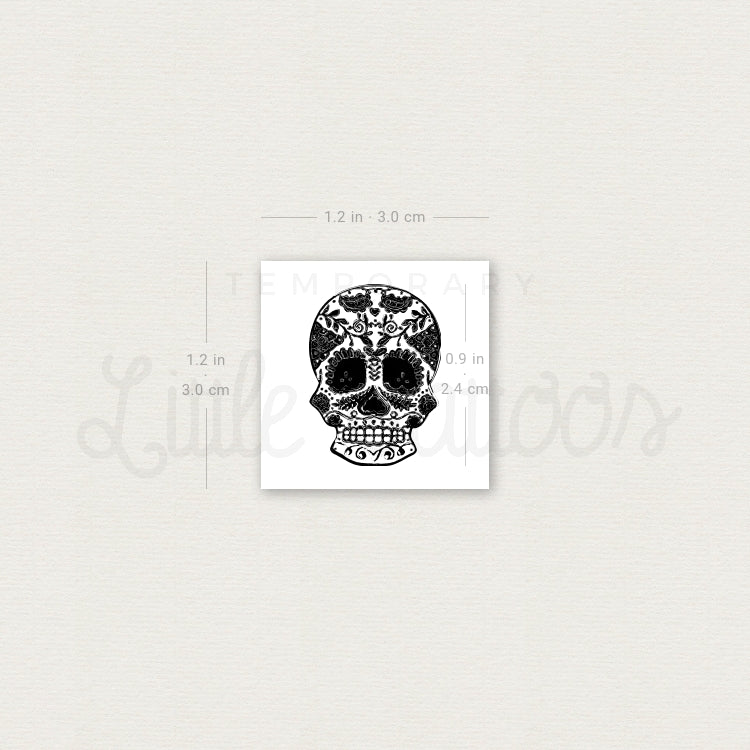 Small Black Sugar Skull Temporary Tattoo - Set of 3