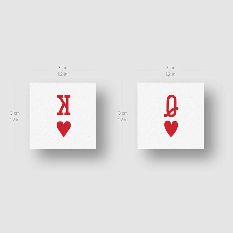 Matching King and Queen of Hearts Temporary Tattoos - Set of 3+3