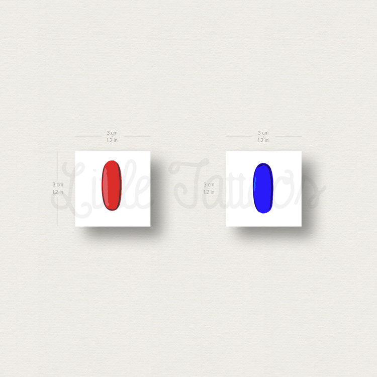 Tatuaje temporal de píldora azul y roja a juego (juego de 3)