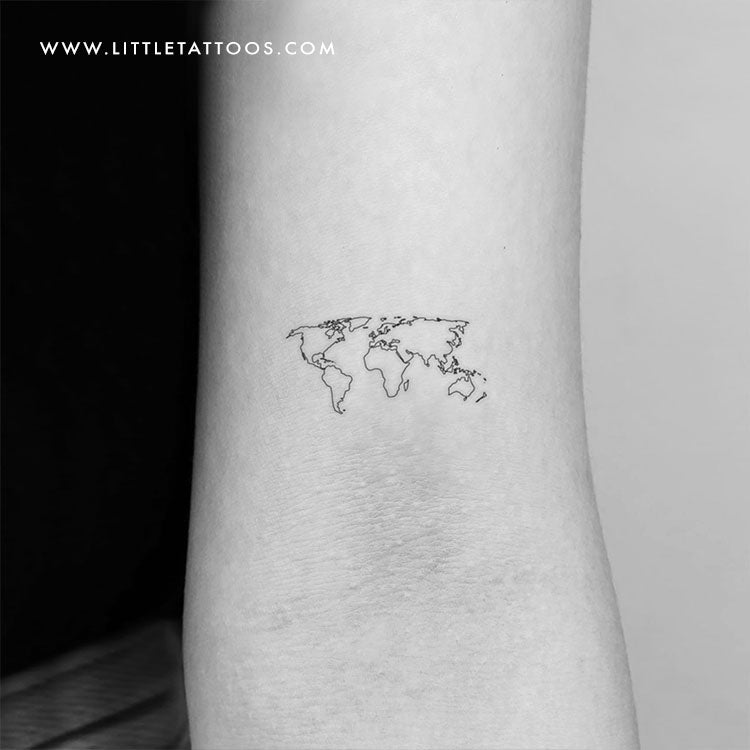 world map outline tattoo arm