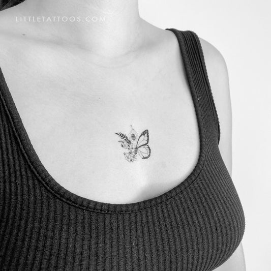 Tatuaje temporal de mujer mitad flor mitad mariposa - Juego de 3