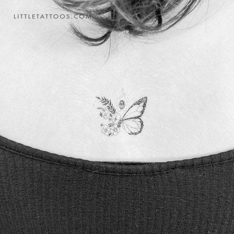 Half Flower Half Butterfly Woman Temporary Tattoo - Set of 3