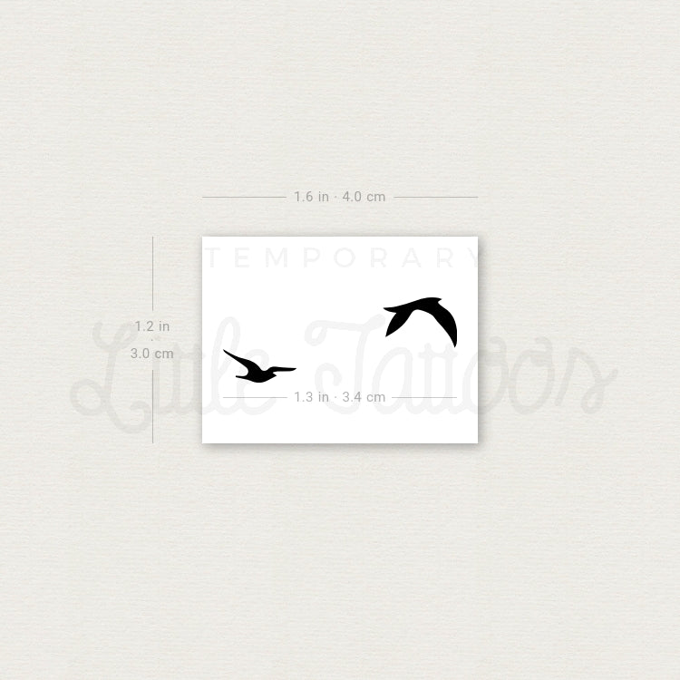 Tatuaje temporal de dos pájaros volando - Juego de 3