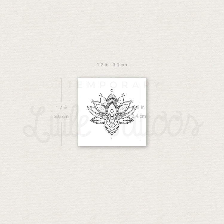 Small Ornamental Lotus Flower Temporary Tattoo - Set of 3