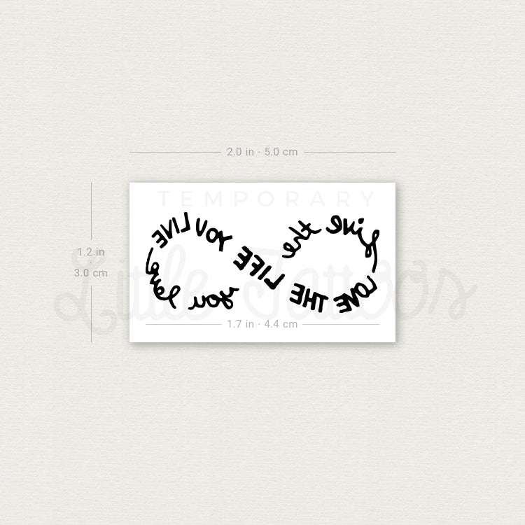 Tatuaje temporal "Vive la vida que amas" (infinito) - Juego de 3