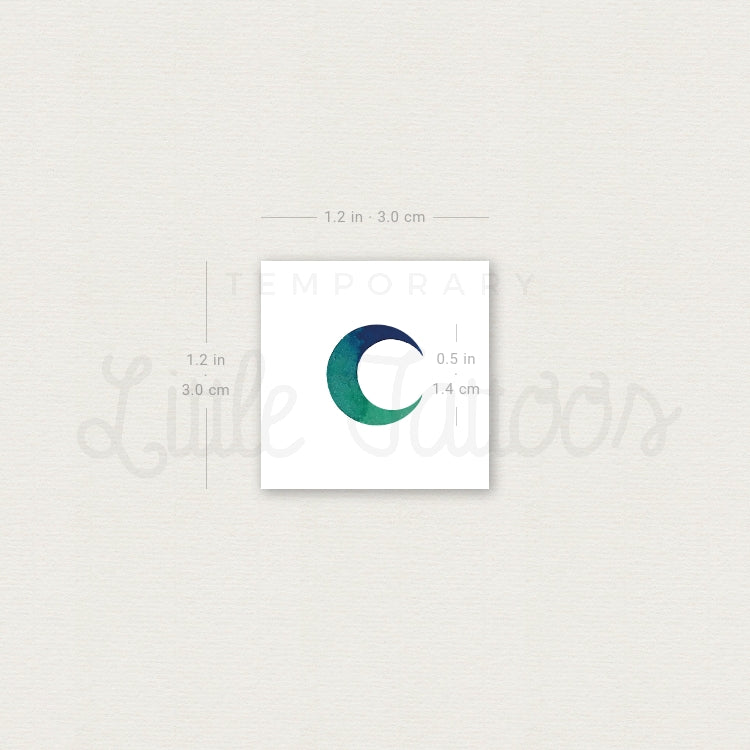 Blue And Green Crescent Moon Temporary Tattoo - Set of 3