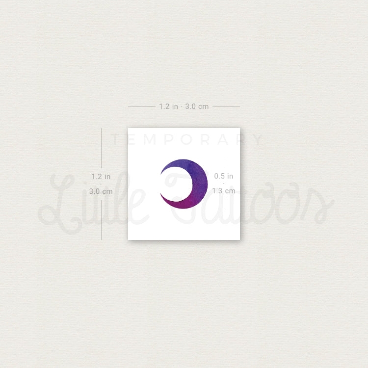 Purple and Pink Crescent Moon Temporary Tattoo - Set of 3