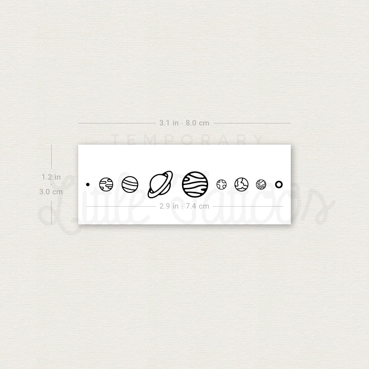 Fine Line Solar System Temporary Tattoo - Set of 3