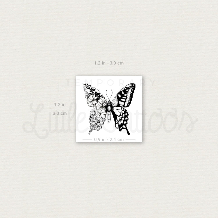 Half Flower Butterfly Temporary Tattoo - Set of 3