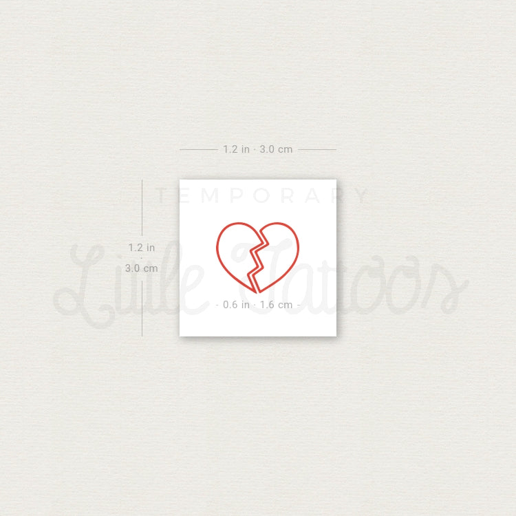 Red Broken Heart Temporary Tattoo - Set of 3