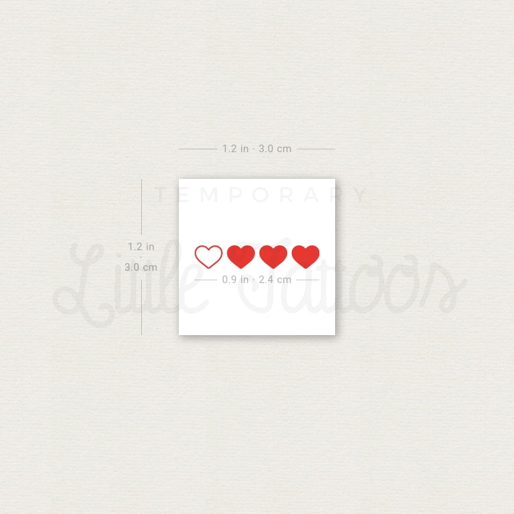 Red Loading Hearts Temporary Tattoo - Set of 3