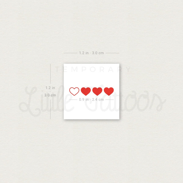 Red Loading Hearts Temporary Tattoo - Set of 3