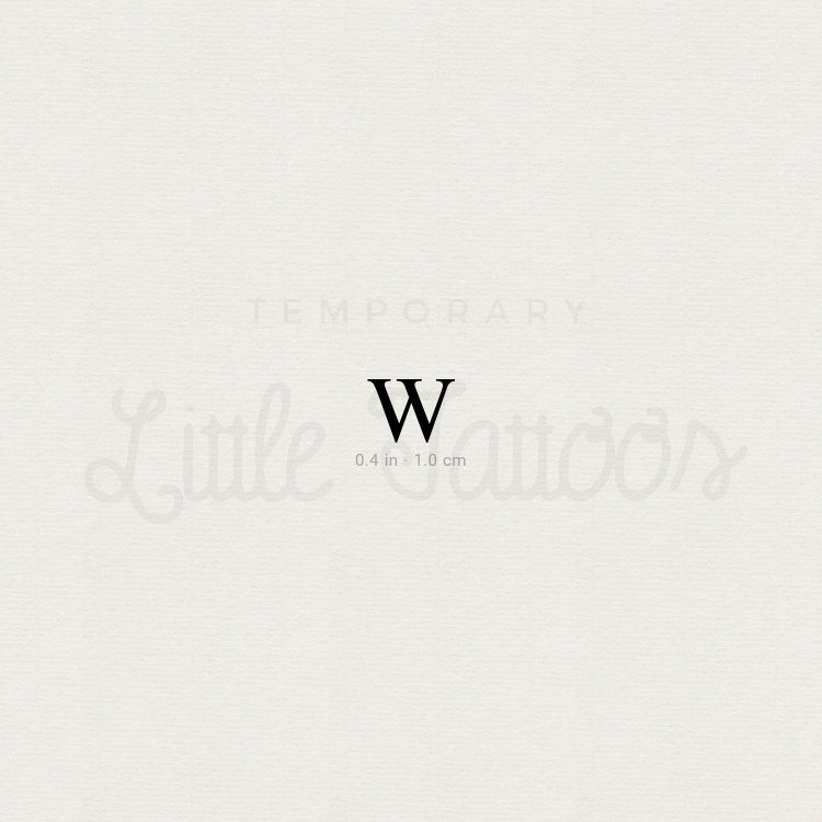 W Uppercase Serif Letter Temporary Tattoo - Set of 3
