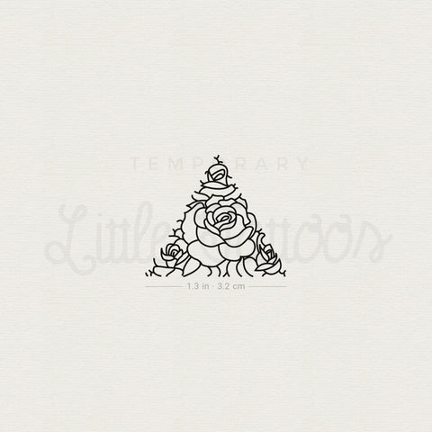 Fine Line Rose Triangle Temporary Tattoo - Set of 3