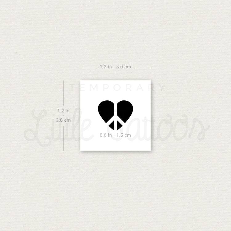 Negative Space Love and Peace Symbol Temporary Tattoo (Set of 3)