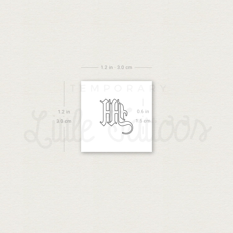 Old English M Letter Outline Temporary Tattoo - Set of 3