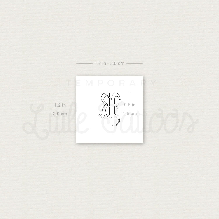 Old English R Letter Outline Temporary Tattoo - Set of 3