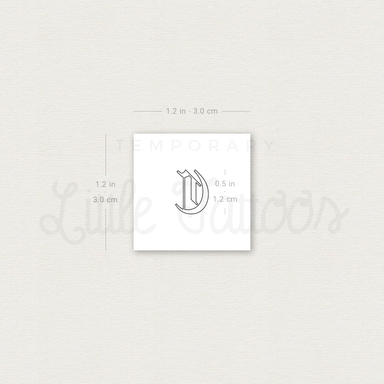 Old English C Letter Outline Temporary Tattoo - Set of 3