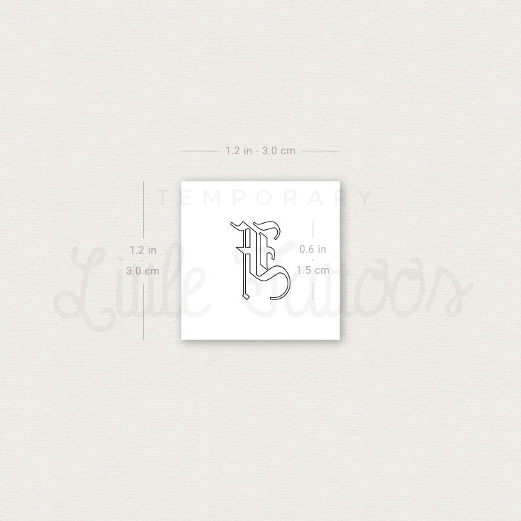 Old English F Letter Outline Temporary Tattoo - Set of 3