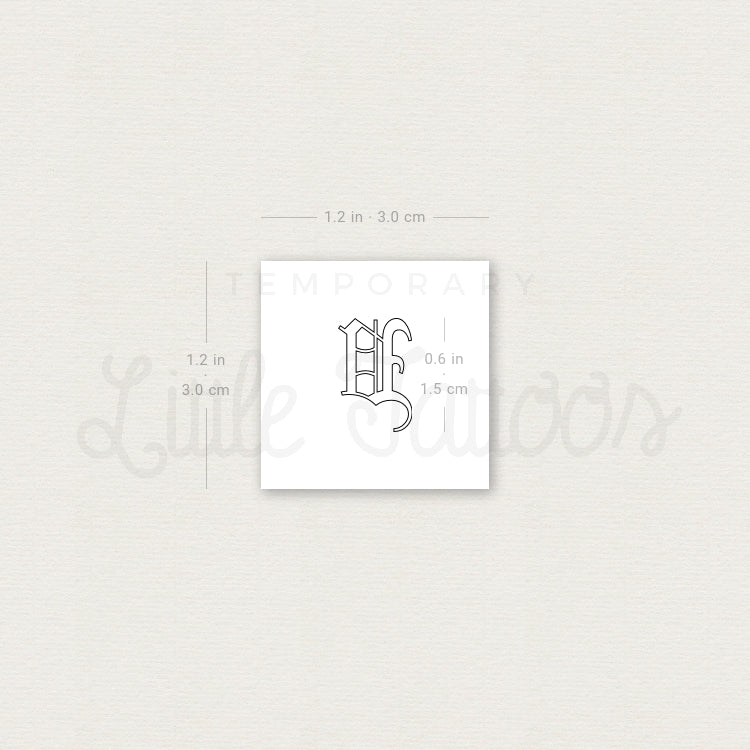 Old English V Letter Outline Temporary Tattoo - Set of 3