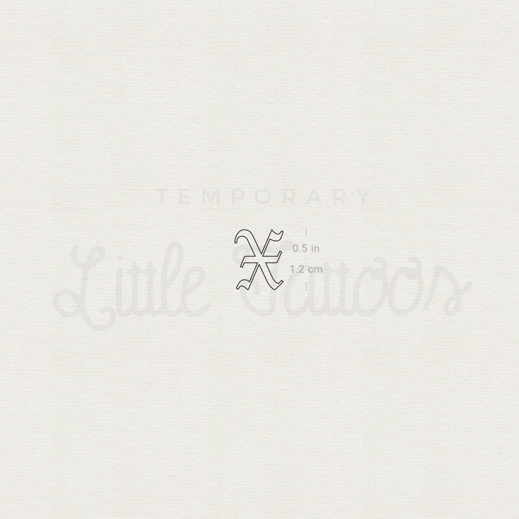 Old English X Letter Outline Temporary Tattoo - Set of 3