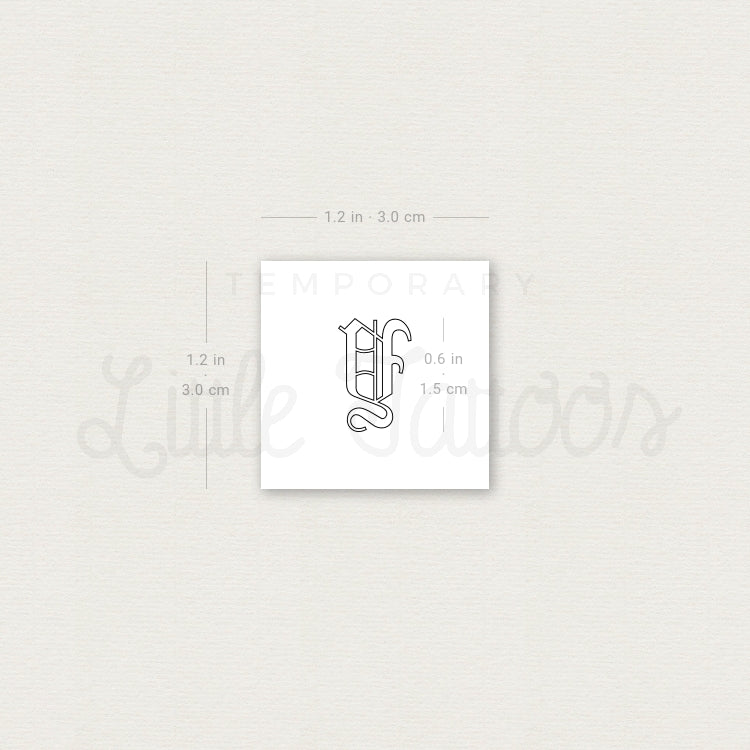 Old English Y Letter Outline Temporary Tattoo - Set of 3