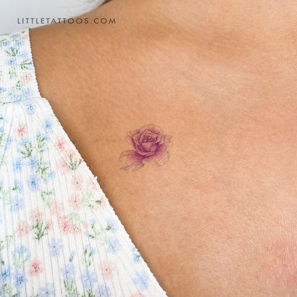 Purple Rose Head Temporary Tattoo by Mini Lau - Set of 3