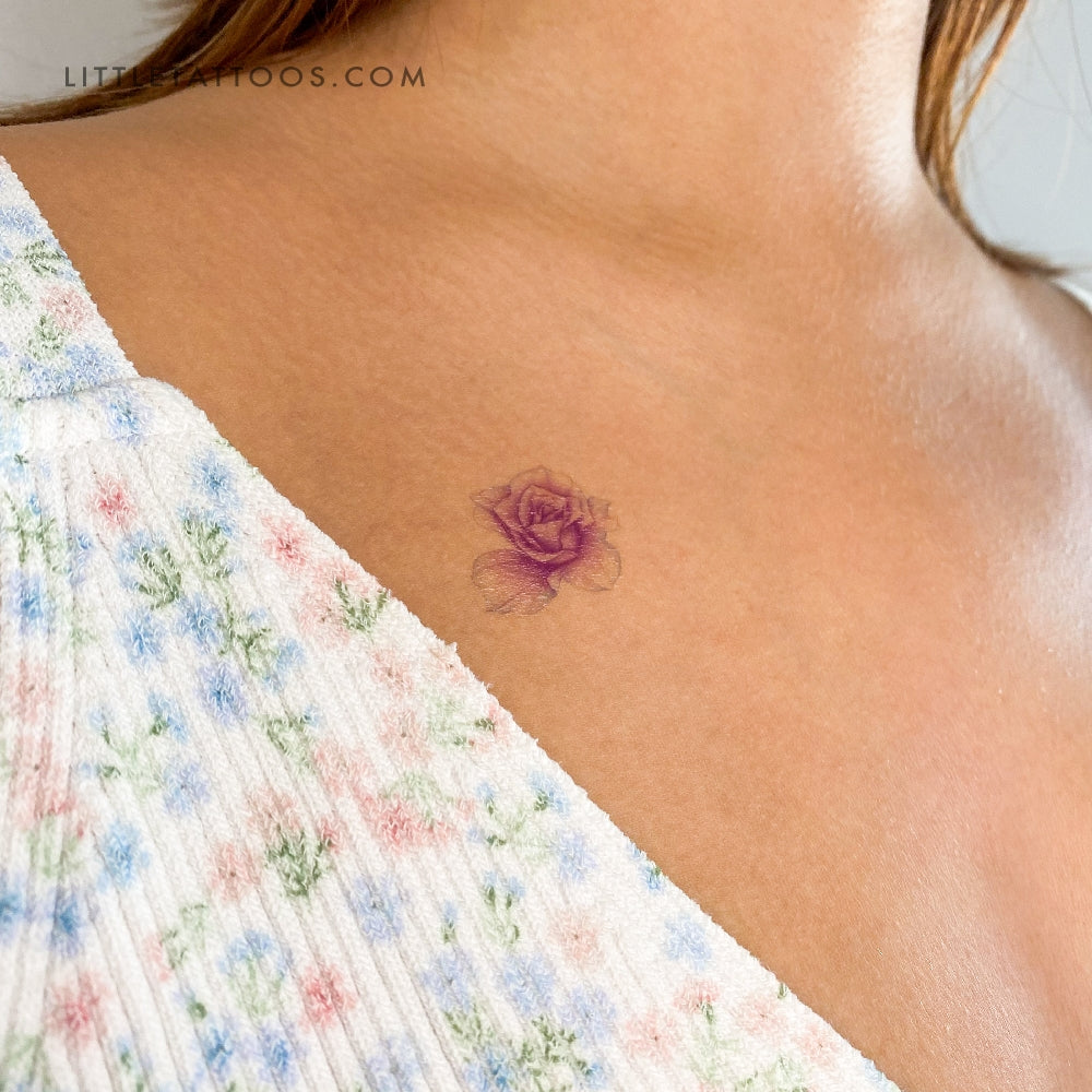 Purple Rose Head Temporary Tattoo by Mini Lau - Set of 3