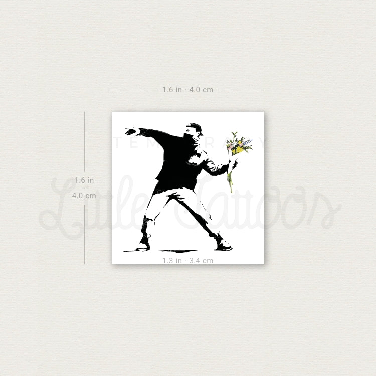 Small Banksy's Flower Thrower Temporary Tattoo - Set of 3