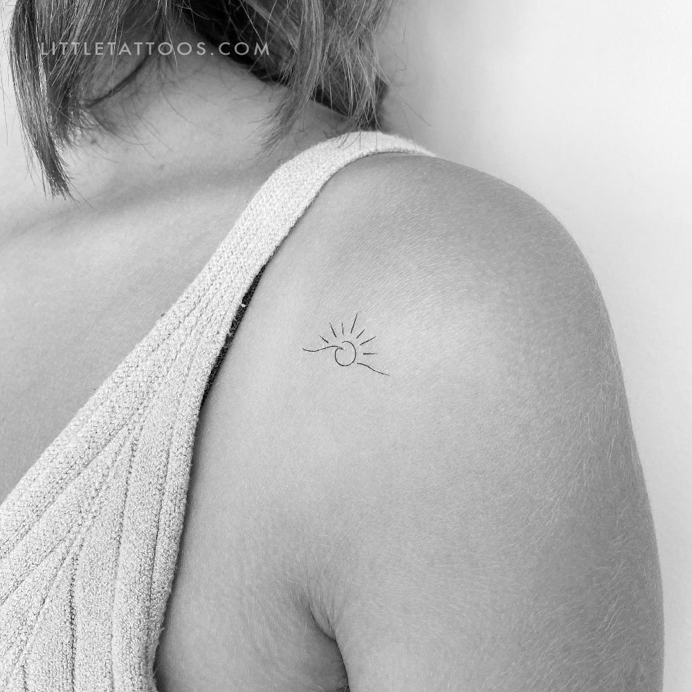 Tatuaje temporal de ola al atardecer - Juego de 3