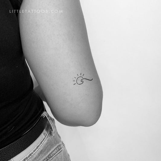 Tatuaje temporal minimalista de sol y ola a la izquierda (juego de 3)
