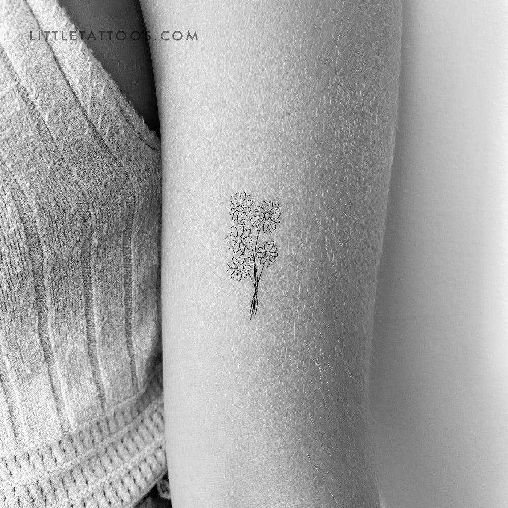 Tatuaje temporal de ramo de margaritas pequeñas (juego de 3)