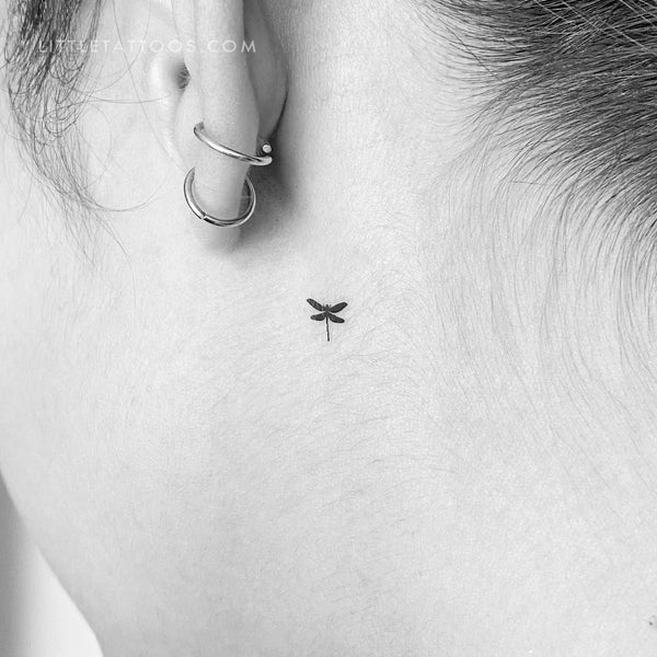Tiny Black Dragonfly Temporary Tattoo - Set of 3