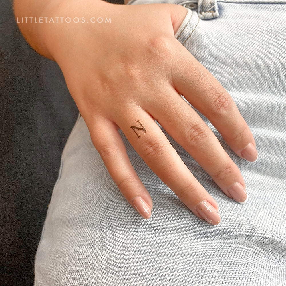 N Uppercase Serif Letter Temporary Tattoo - Set of 3