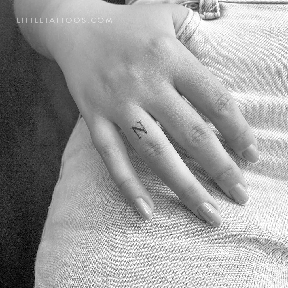 N Uppercase Serif Letter Temporary Tattoo - Set of 3