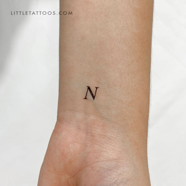 N Uppercase Serif Letter Temporary Tattoo - Set of 3