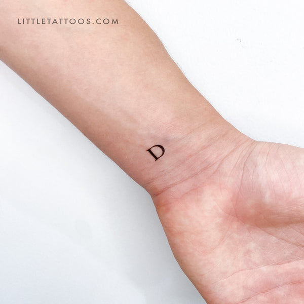 D Uppercase Serif Letter Temporary Tattoo - Set of 3