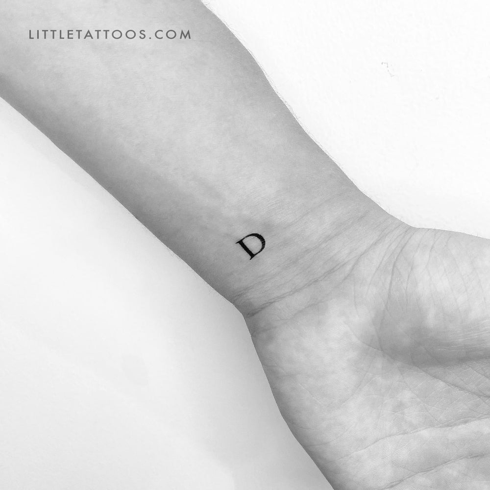 D Uppercase Serif Letter Temporary Tattoo - Set of 3