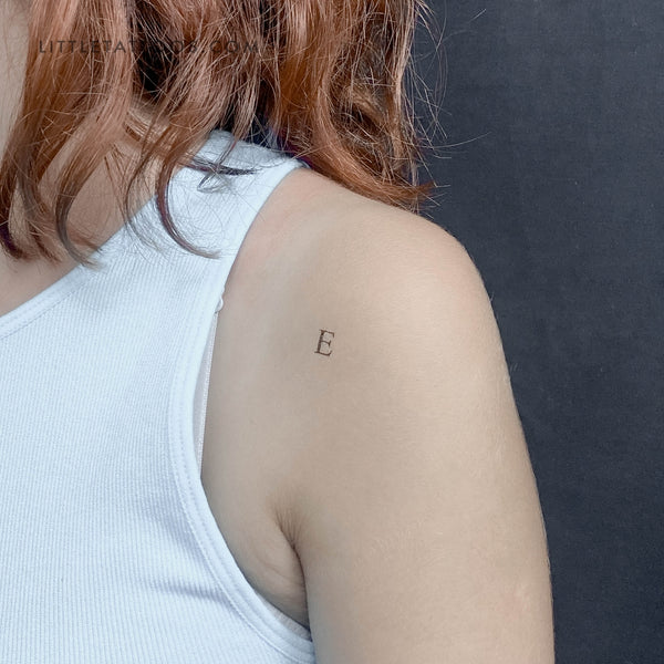 E Uppercase Serif Letter Temporary Tattoo - Set of 3