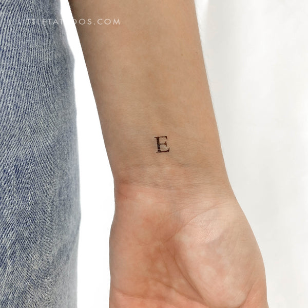 E Uppercase Serif Letter Temporary Tattoo - Set of 3